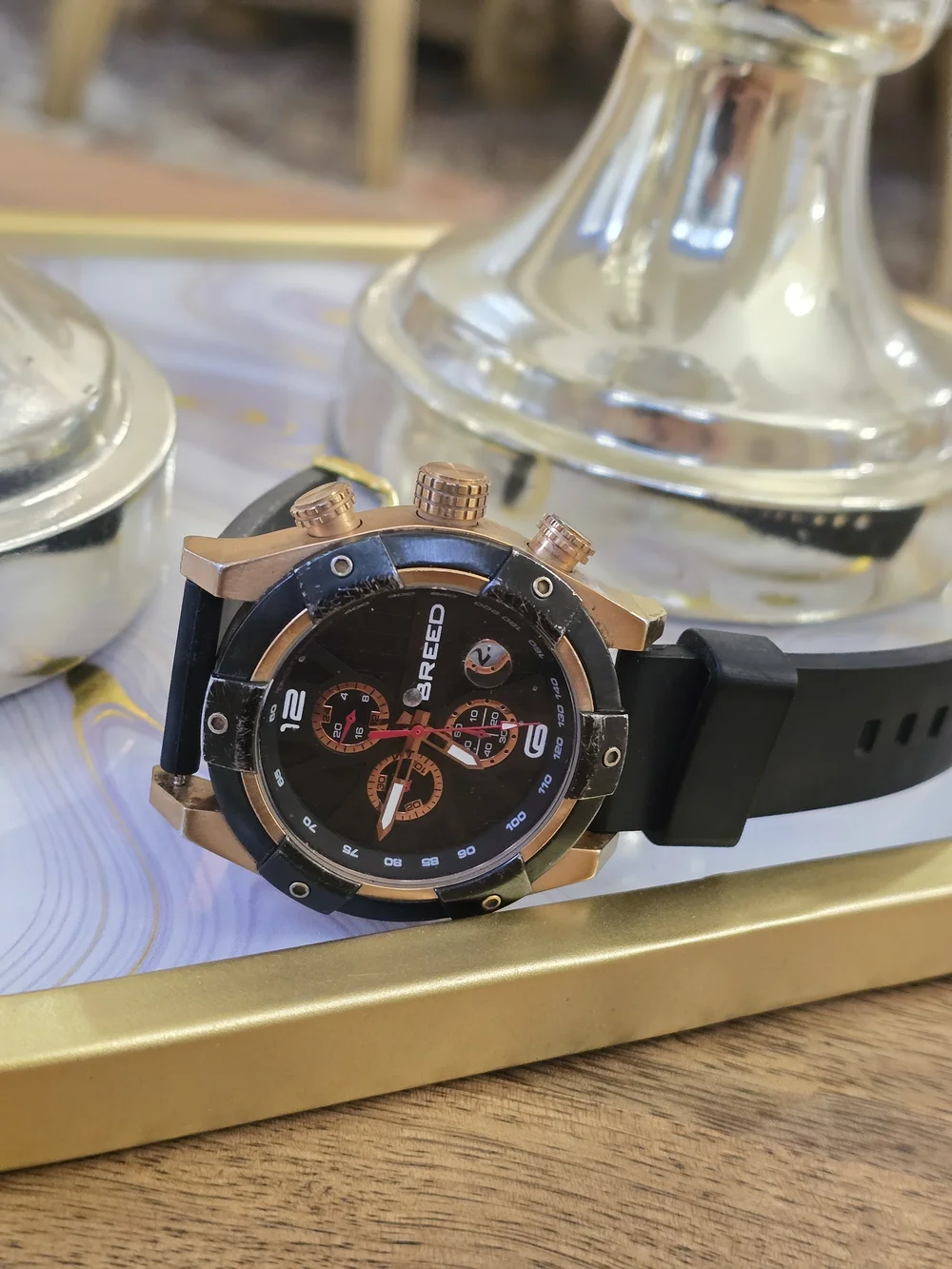 BREED Black and Rose Gold Chronograph Watch